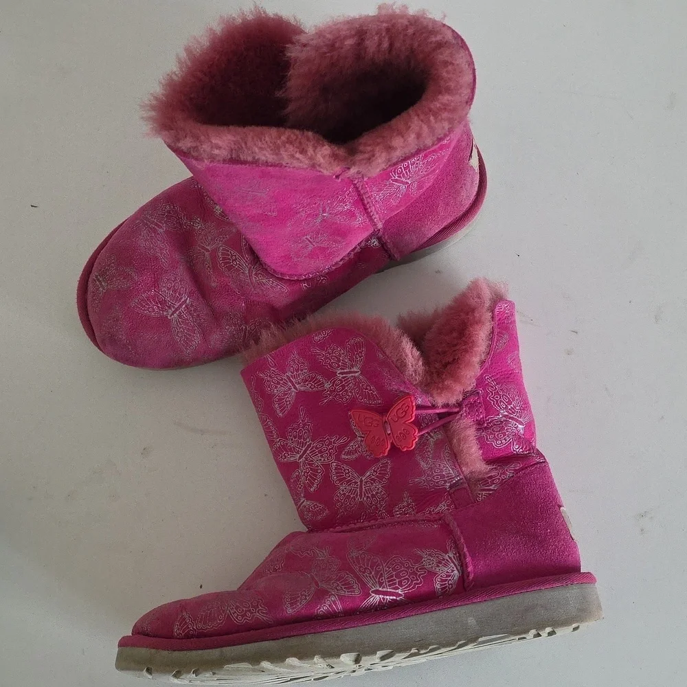 UGG Australia | Youth Kids Pink Size 4 Bailey Button Butterfly Boots